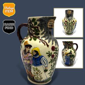 Vintage Majolica Pottery Butterfly Lip Old Man of the Oak Jug Pitcher Vase RARE!
